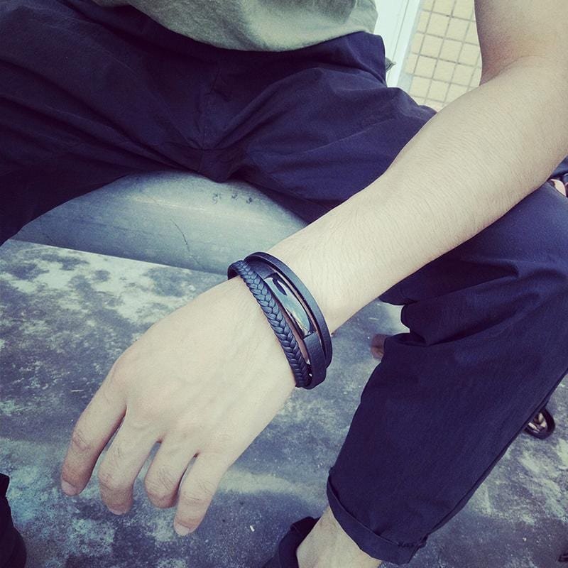 Mens Black Luxury Leather Bracelets - Drakoi Marketplace