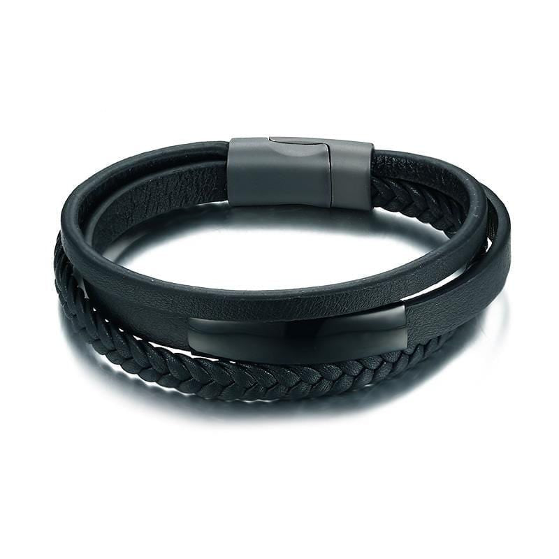 Mens Black Luxury Leather Bracelets - Drakoi Marketplace