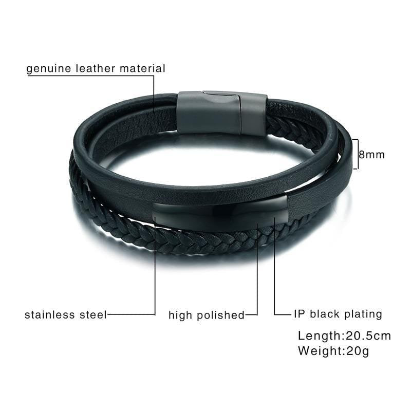 Mens Black Luxury Leather Bracelets - Drakoi Marketplace