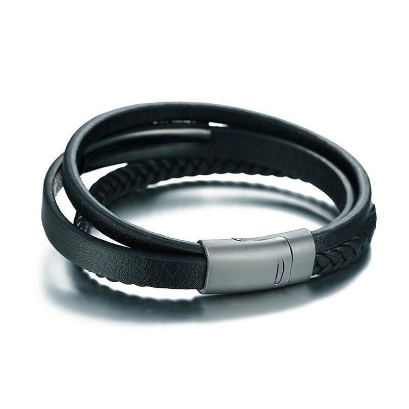 Mens Black Luxury Leather Bracelets - Drakoi Marketplace