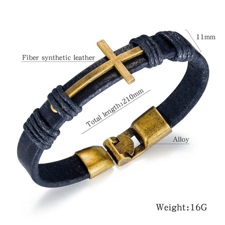 Mens Cross Rope Leather Bracelet - Drakoi Marketplace