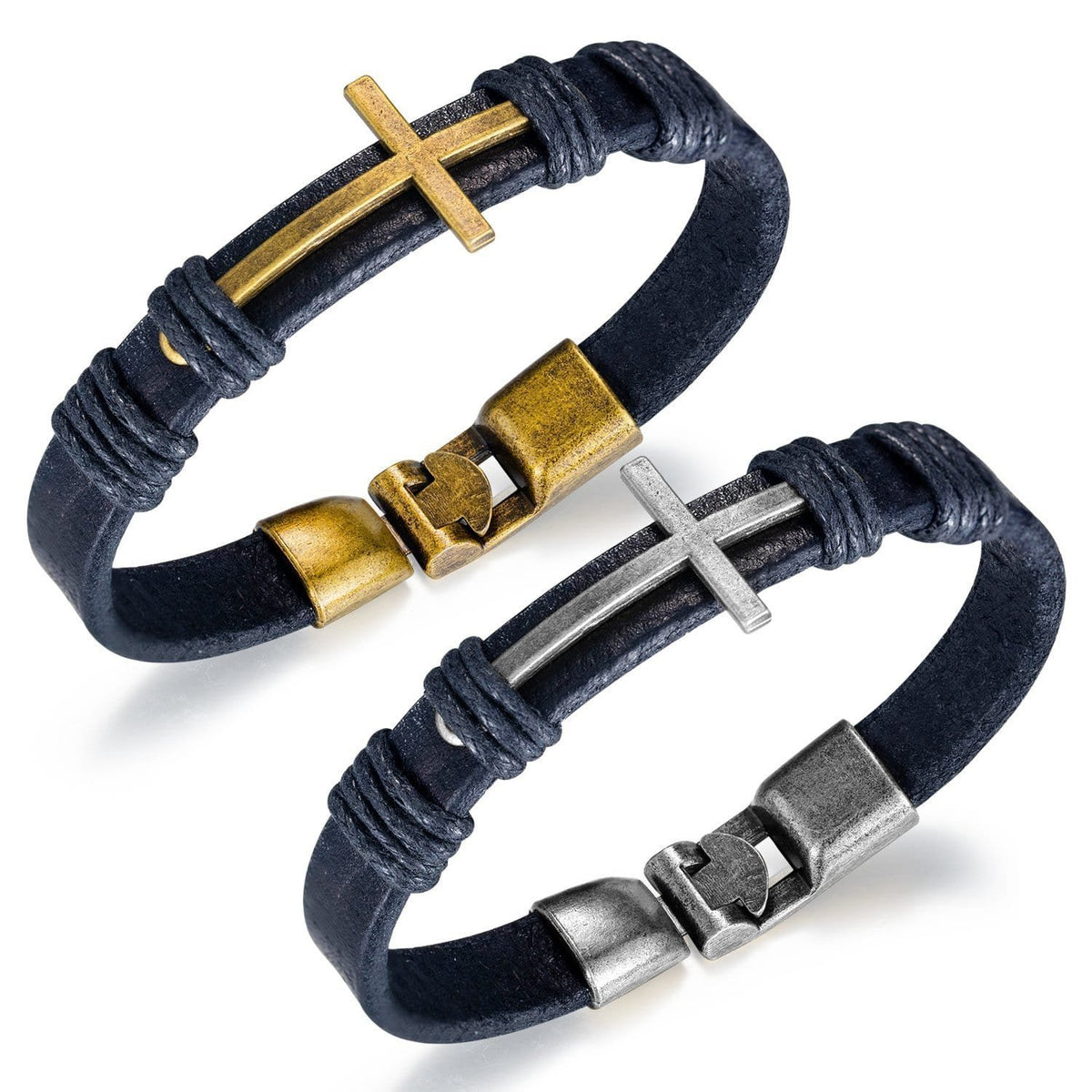 Mens Cross Rope Leather Bracelet - Drakoi Marketplace