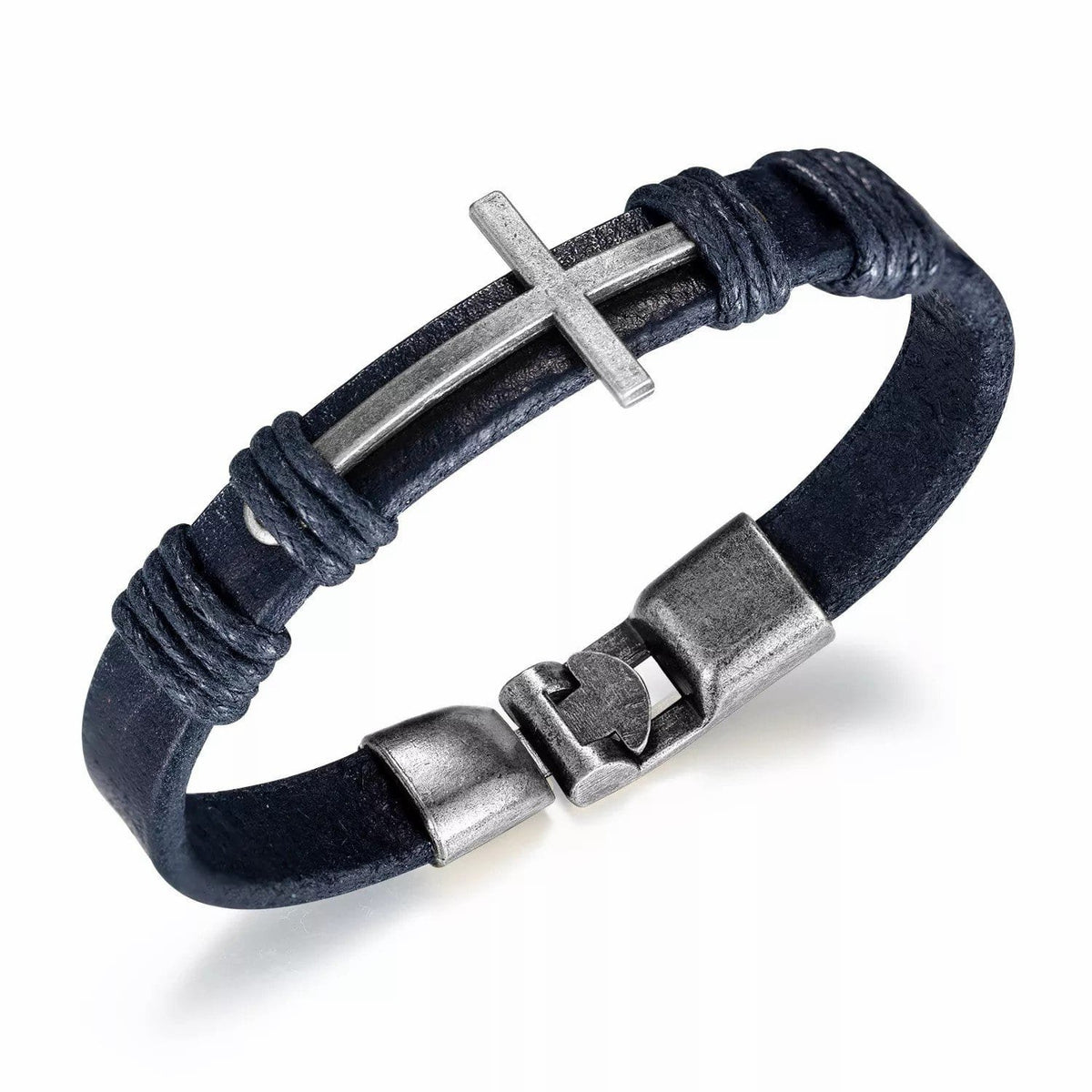 Mens Cross Rope Leather Bracelet - Drakoi Marketplace