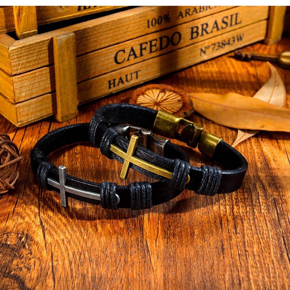 Mens Cross Rope Leather Bracelet - Drakoi Marketplace