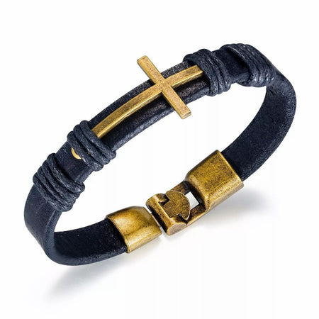 Mens Cross Rope Leather Bracelet - Drakoi Marketplace