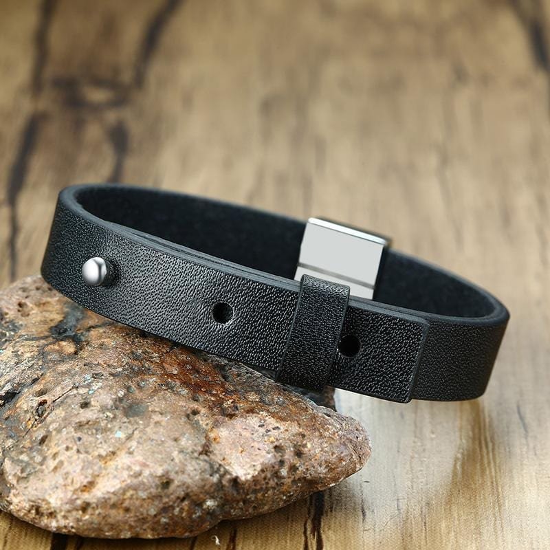 Mens Genuine Black Leather Bracelet - Drakoi Marketplace