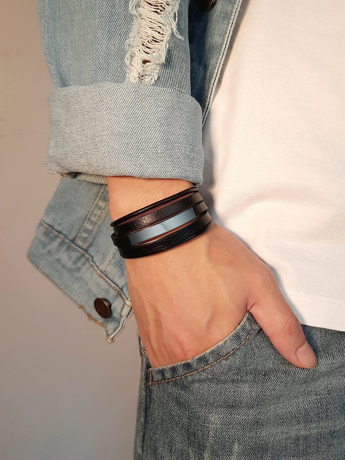 Men's Multilayer Custom Leather Bracelet - Drakoi Marketplace