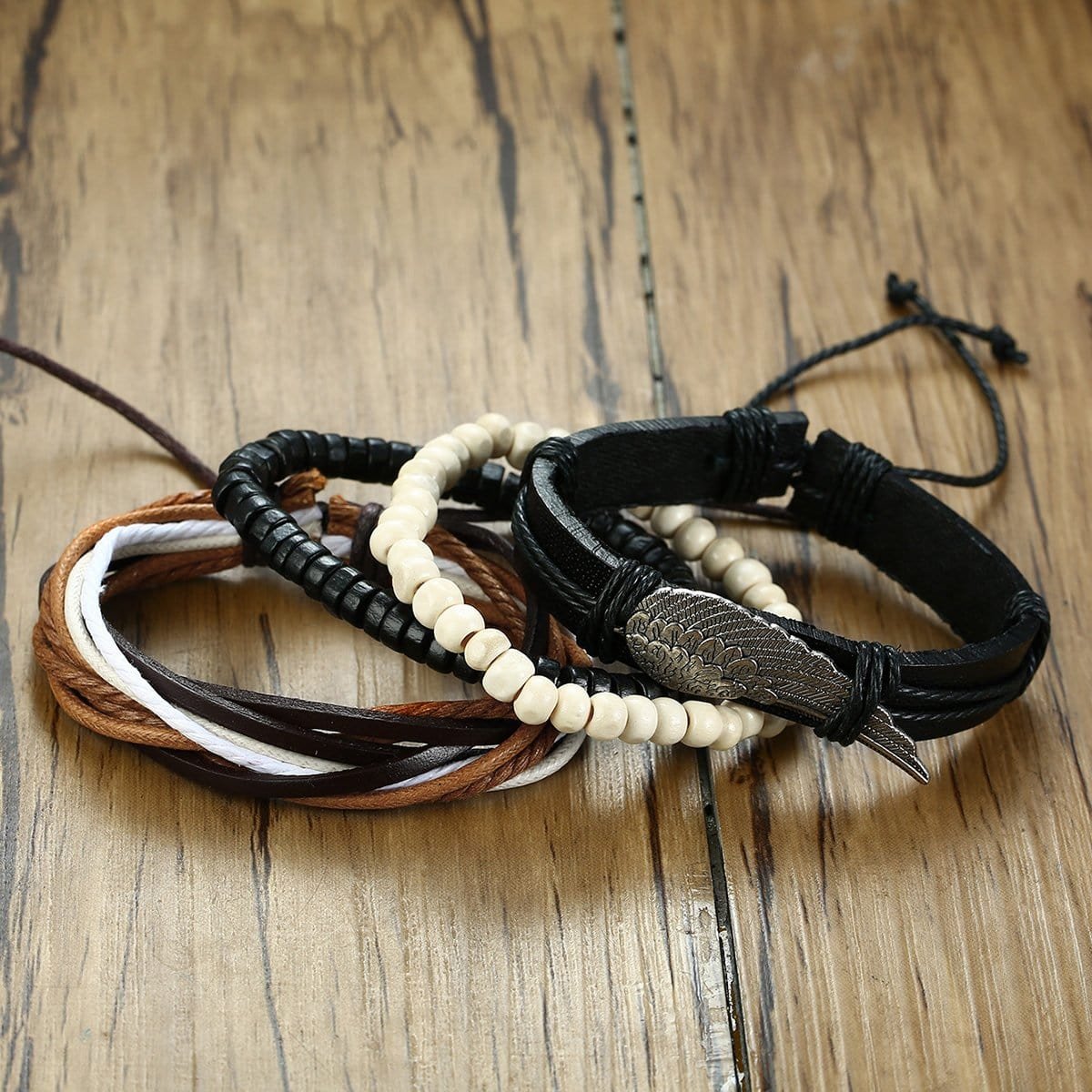 Mens Multilayer Leather Charm Bracelet Set - Drakoi Marketplace