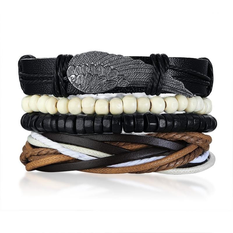 Mens Multilayer Leather Charm Bracelet Set - Drakoi Marketplace