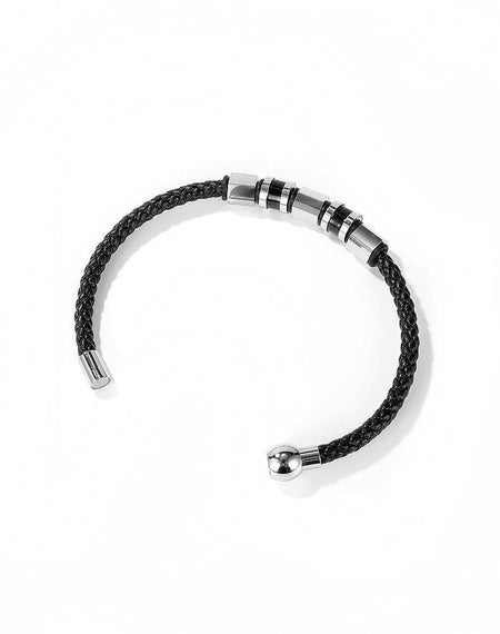 Men's Stainless Steel and Leather Bead Bracelet - Drakoi Marketplace