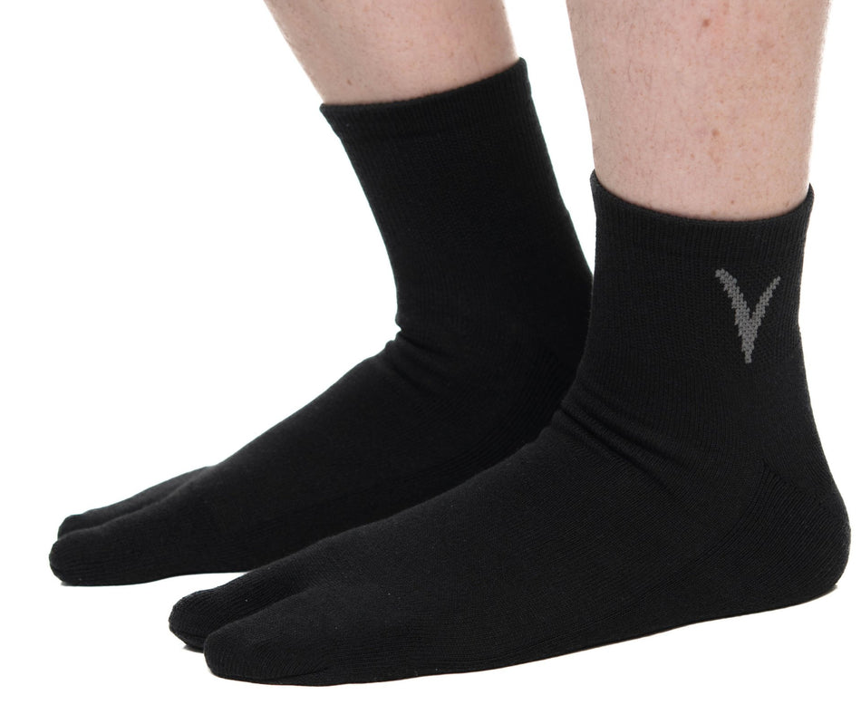 Mini-Crew - V-Toe Thicker Flip-Flop Tabi Socks Athletic or Casual Black Cotton Blend Comfortable Stylish - Drakoi Marketplace