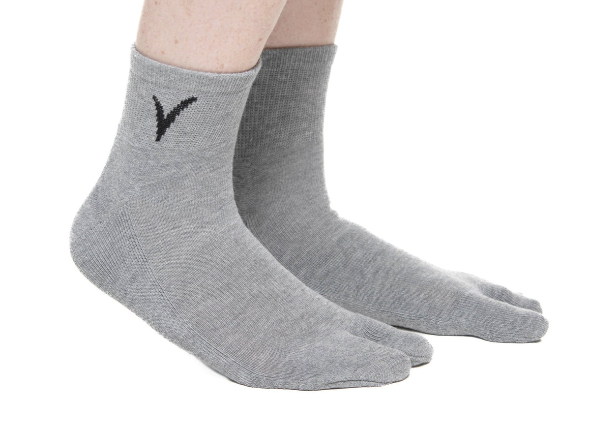 Mini-Crew - V-Toe Thicker Flip-Flop Tabi Socks Athletic or Casual Grey Cotton Blend Comfortable Stylish - Drakoi Marketplace