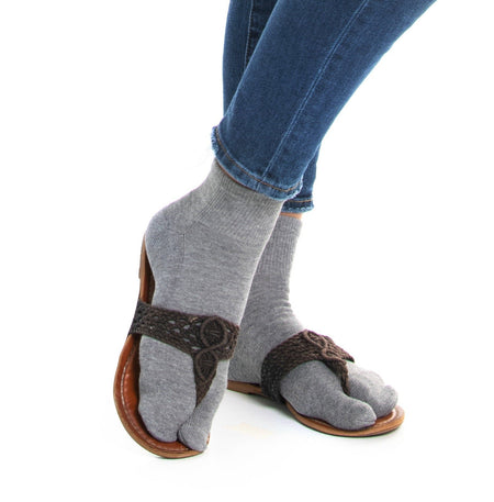 Mini-Crew - V-Toe Thicker Flip-Flop Tabi Socks Athletic or Casual Grey Cotton Blend Comfortable Stylish - Drakoi Marketplace