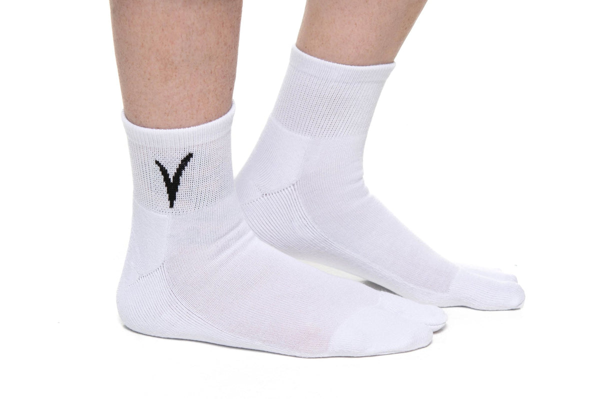 Mini-Crew - V-Toe Thicker Flip-Flop Tabi Socks Athletic or Casual White Cotton Blend Comfortable Stylish - Drakoi Marketplace