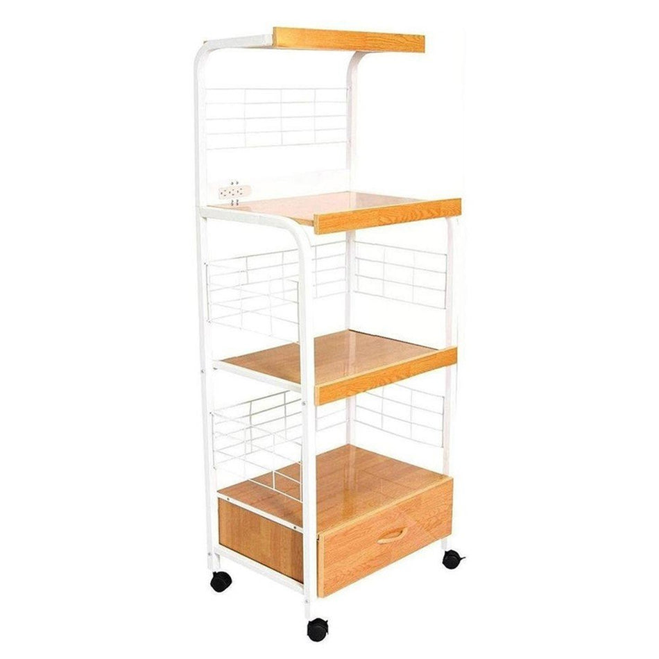 "Mod White and Natural Microwave Kitchen Cart" - Drakoi Marketplace