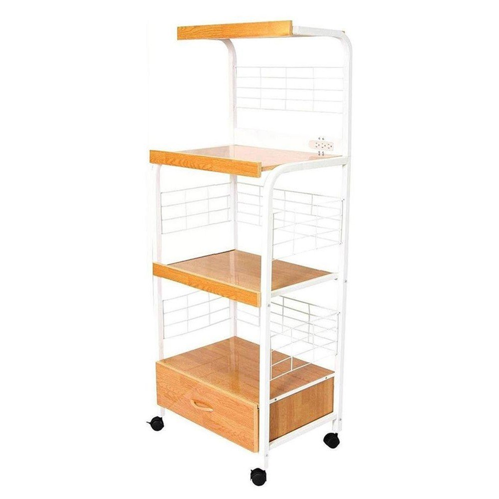 "Mod White and Natural Microwave Kitchen Cart" - Drakoi Marketplace