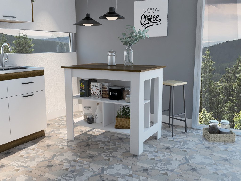 "Modern White and Caramel Kitchen Island" - Drakoi Marketplace