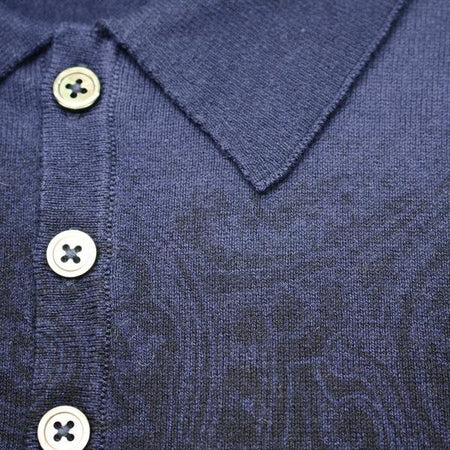 Navy Cashmere Printed Polo Shirt Tavarua in Cotton Cashmere - Drakoi Marketplace