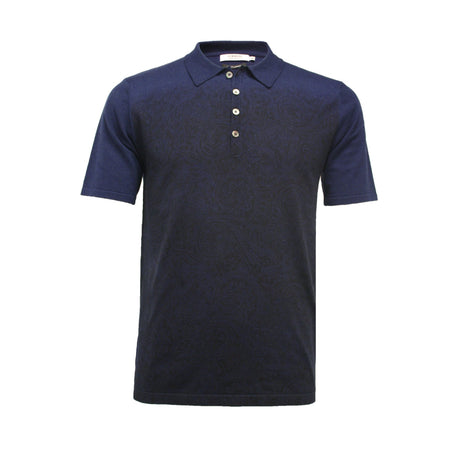 Navy Cashmere Printed Polo Shirt Tavarua in Cotton Cashmere - Drakoi Marketplace