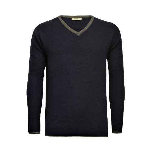 Navy Cashmere V Neck Sweater with contrast Neptune - Drakoi Marketplace