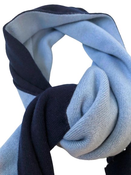 Navy Light Blue Cashmere Knitted Double Face Scarf - Drakoi Marketplace