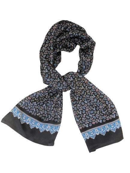 Navy Paisley 100% Silk Scarf 157 x 27 cm - Drakoi Marketplace