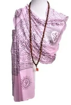 OM Hand Block Bhakti Yoga Prayer Sanskrit Hindu Mantra Shawl - Drakoi Marketplace