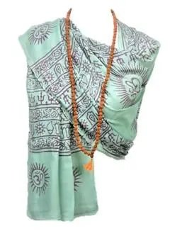 OM Hand Block Bhakti Yoga Prayer Sanskrit Hindu Mantra Shawl - Drakoi Marketplace