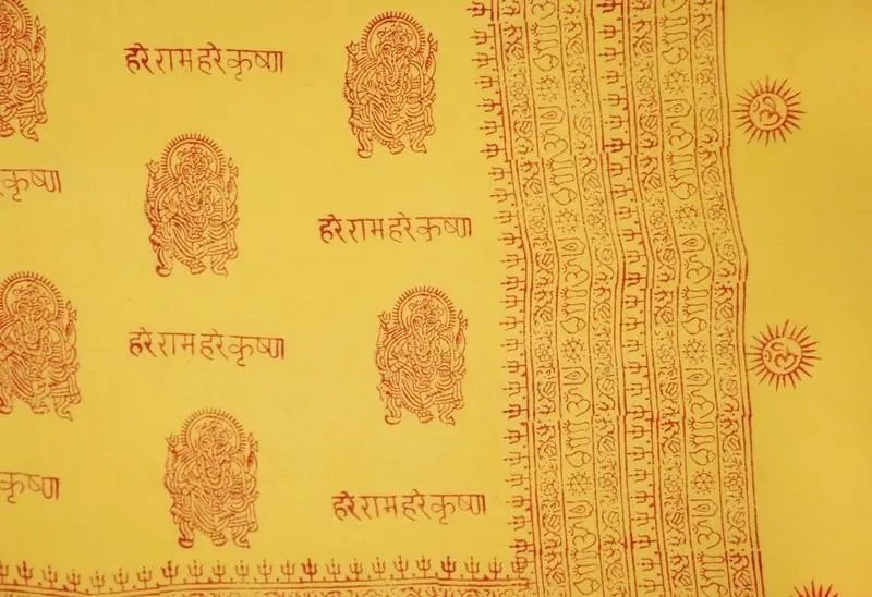 OM Hand Block Bhakti Yoga Prayer Sanskrit Hindu Mantra Shawl - Drakoi Marketplace