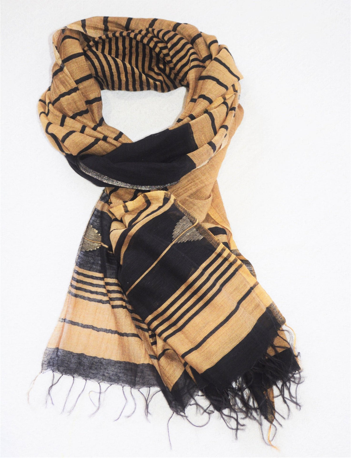 One of a kind Handwoven Black and gold Silk Shawl - Limited Edition - Drakoi Marketplace