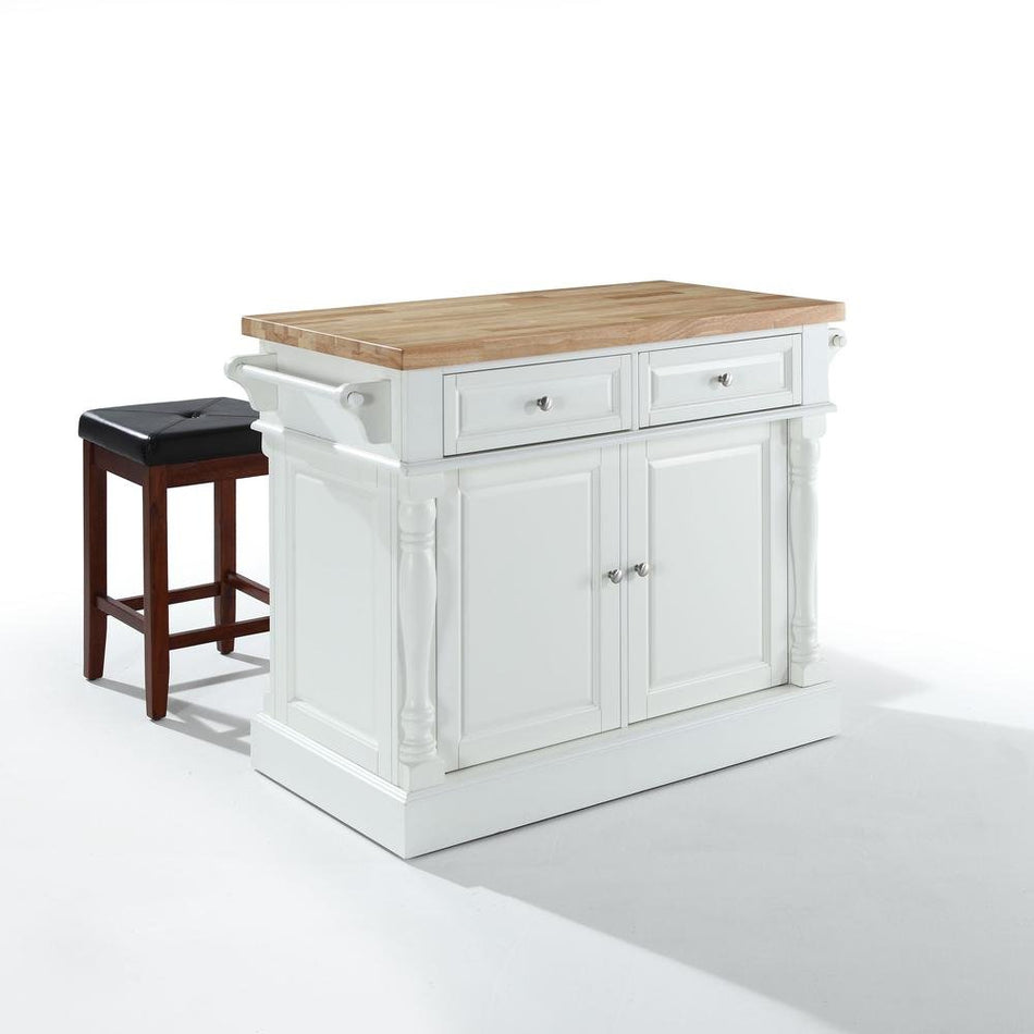 Oxford Kitchen Island W/Square Seat Stools White - Kitchen Island, 2 Counter Height Bar Stools - Drakoi Marketplace