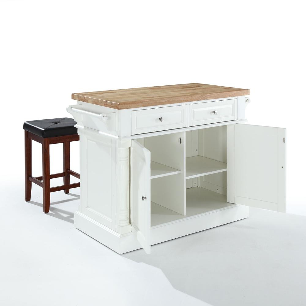 Oxford Kitchen Island W/Square Seat Stools White - Kitchen Island, 2 Counter Height Bar Stools - Drakoi Marketplace