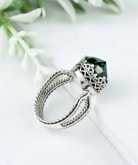 Peridot Gemstone Filigree Art Women Sterling Silver Cocktail Ring - Drakoi Marketplace