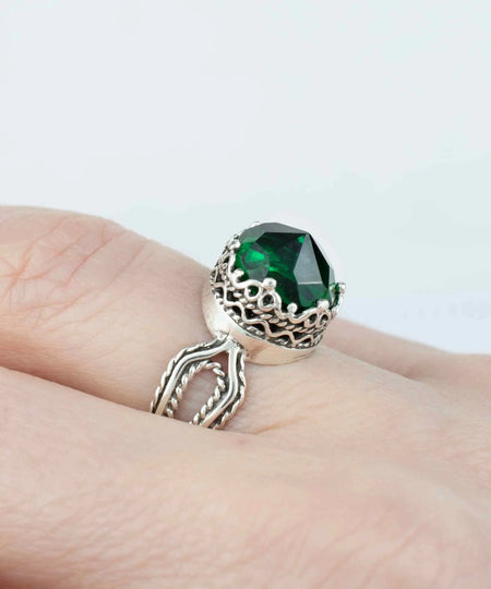 Peridot Gemstone Filigree Art Women Sterling Silver Cocktail Ring - Drakoi Marketplace