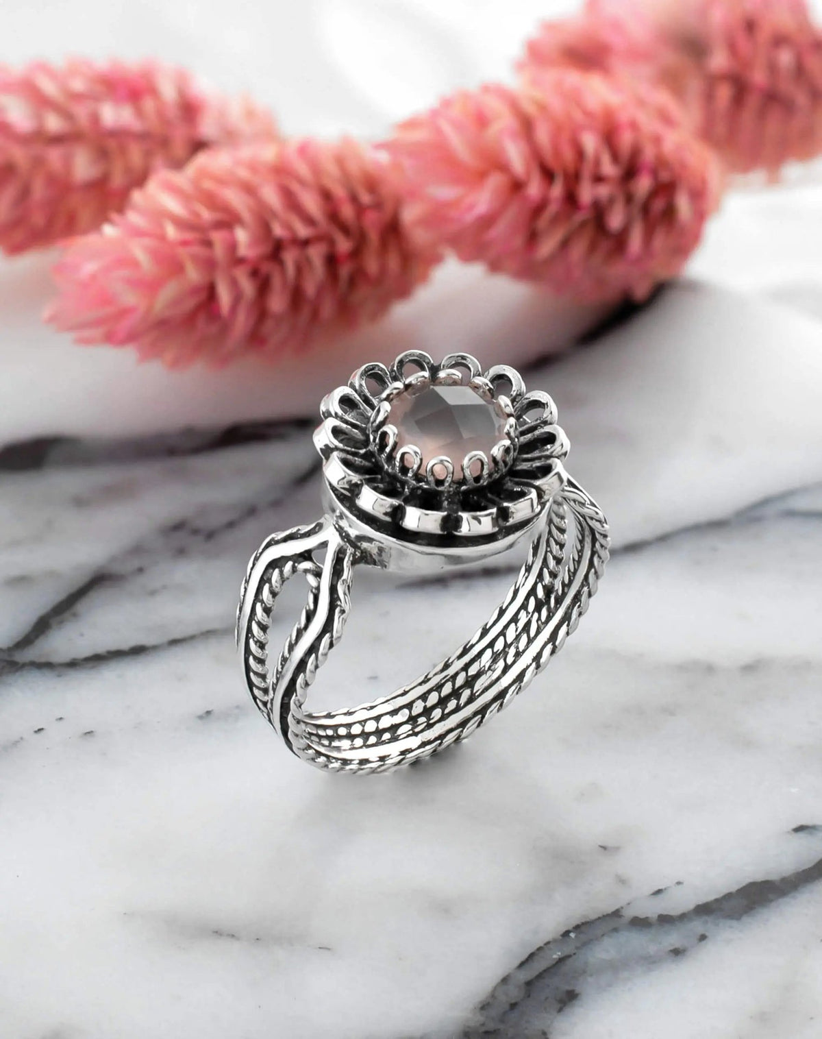 Pink Chalcedony Gemstone Sterling Silver Women Cocktail Ring - Drakoi Marketplace