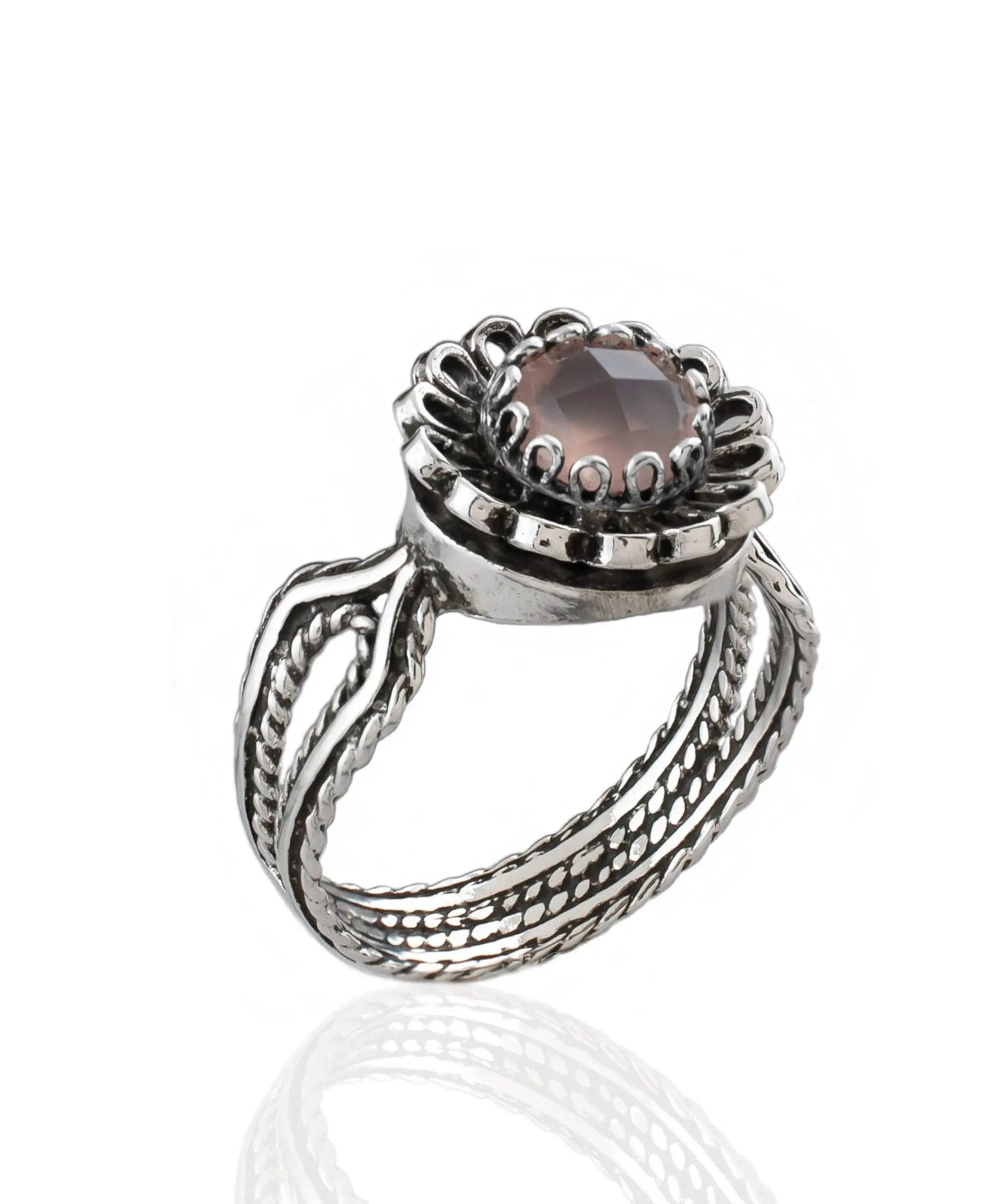 Pink Chalcedony Gemstone Sterling Silver Women Cocktail Ring - Drakoi Marketplace