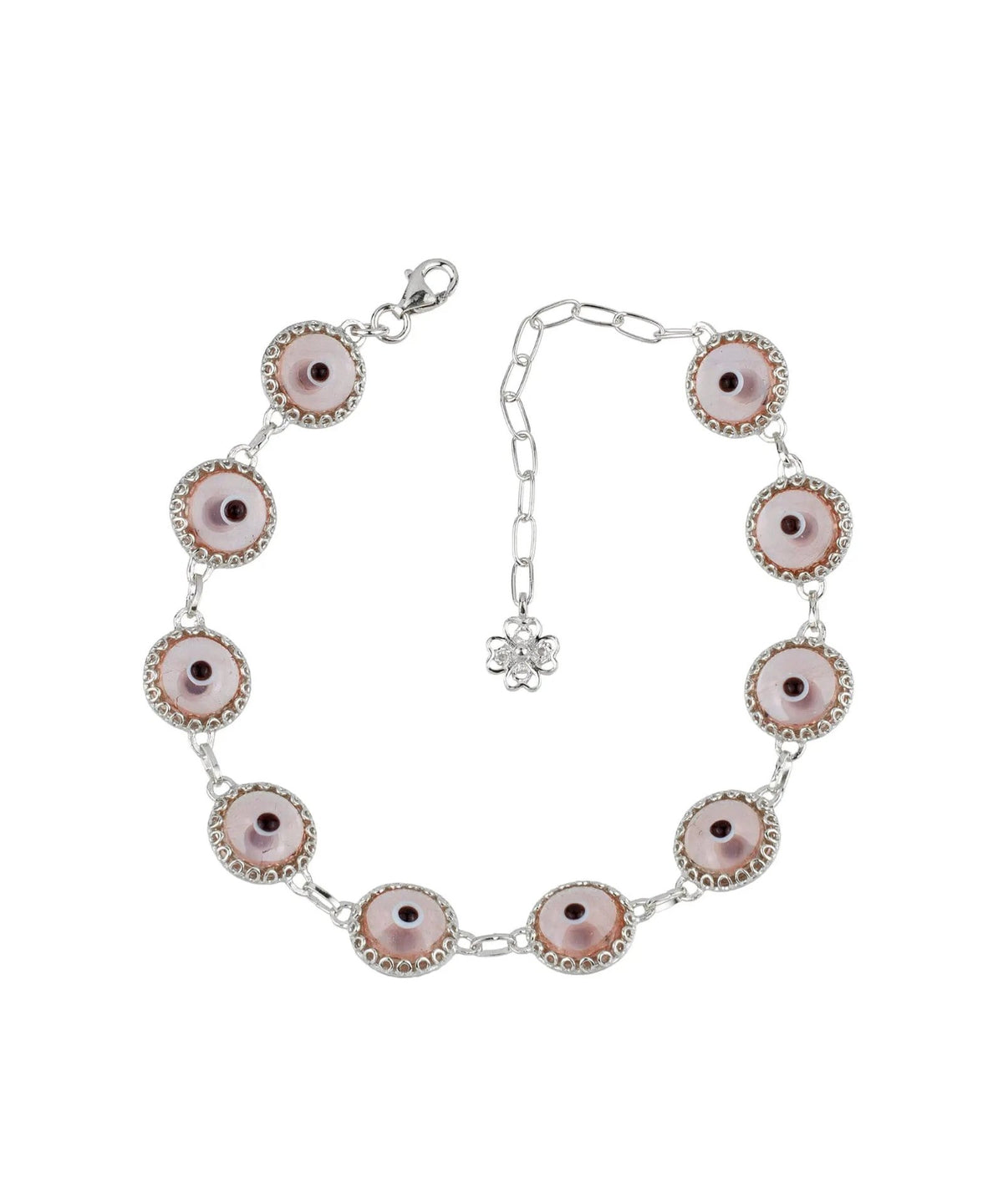 Pink Evil Eye Sterling Silver Woman Adjustable Link Bracelet - Drakoi Marketplace