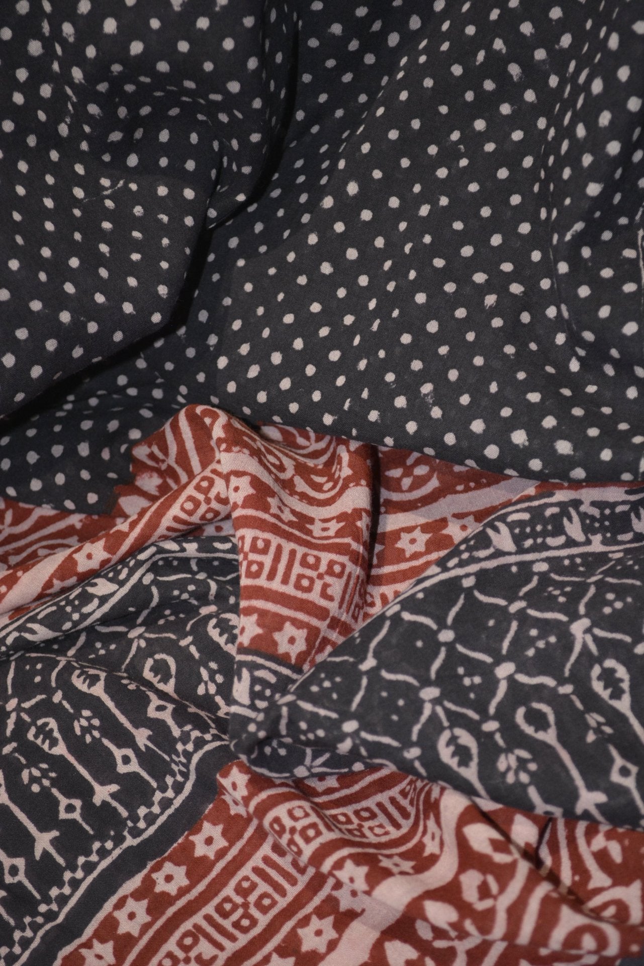 Red and Black Paisely Design Hand Block Printed Naturally Dyed Textiles - Drakoi Marketplace