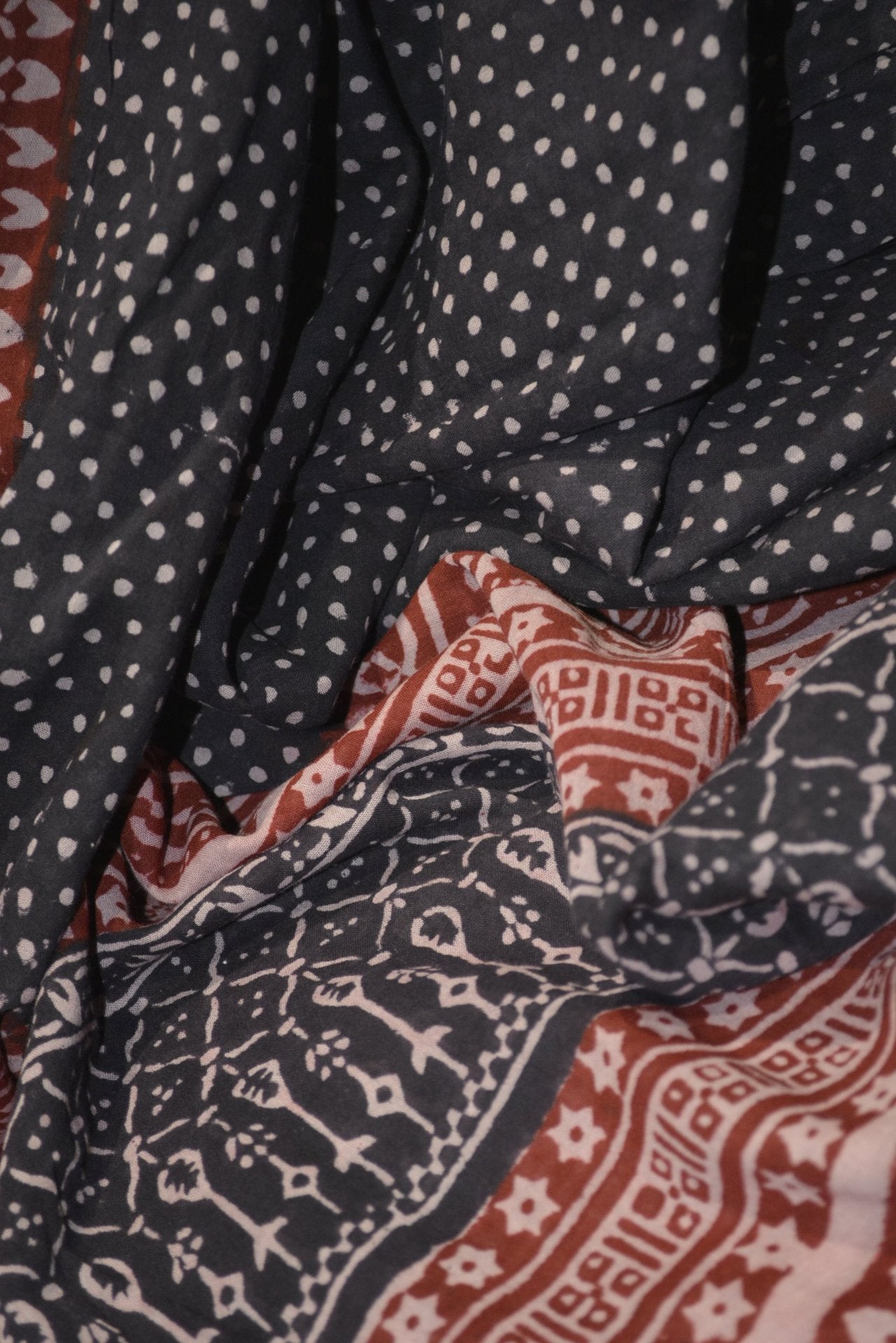 Red and Black Paisely Design Hand Block Printed Naturally Dyed Textiles - Drakoi Marketplace