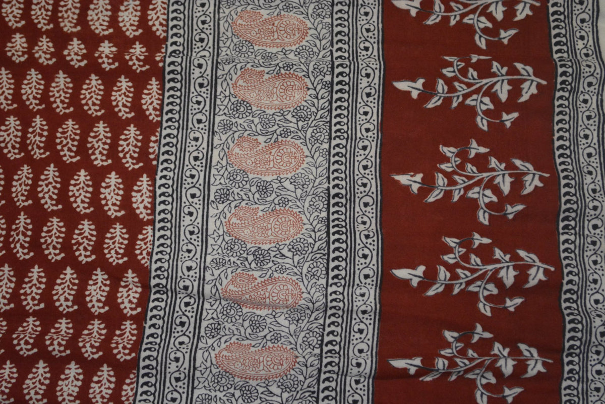 Red and Black Paisely Design Hand Block Printed Naturally Dyed Textiles - Drakoi Marketplace