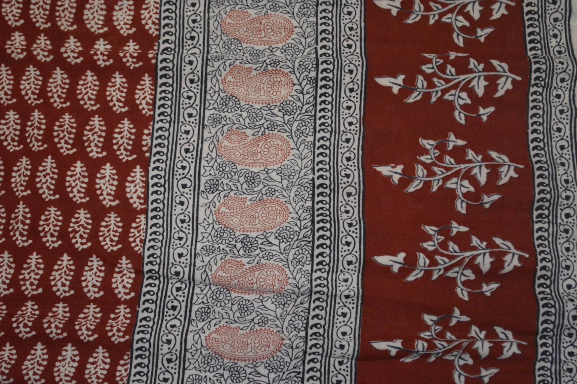 Red and Black Paisely Design Hand Block Printed Naturally Dyed Textiles - Drakoi Marketplace