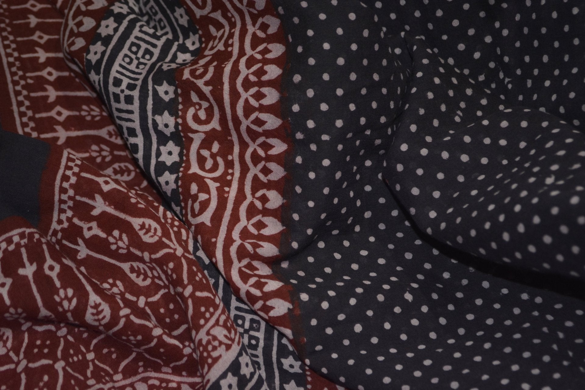 Red and Black Paisely Design Hand Block Printed Naturally Dyed Textiles - Drakoi Marketplace