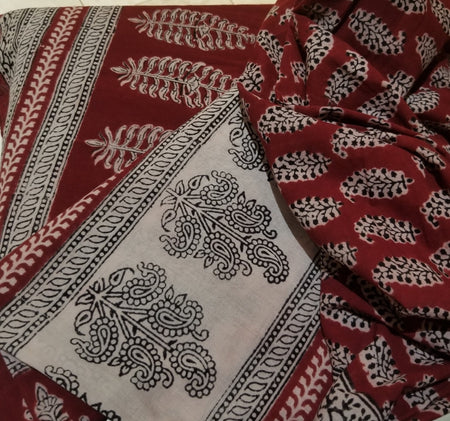 Red and Black Paisely Design Hand Block Printed Naturally Dyed Textiles - Drakoi Marketplace