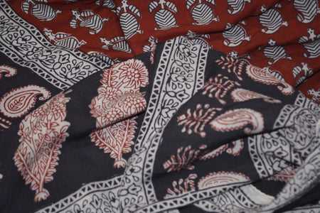 Red and Black Paisely Design Hand Block Printed Naturally Dyed Textiles - Drakoi Marketplace