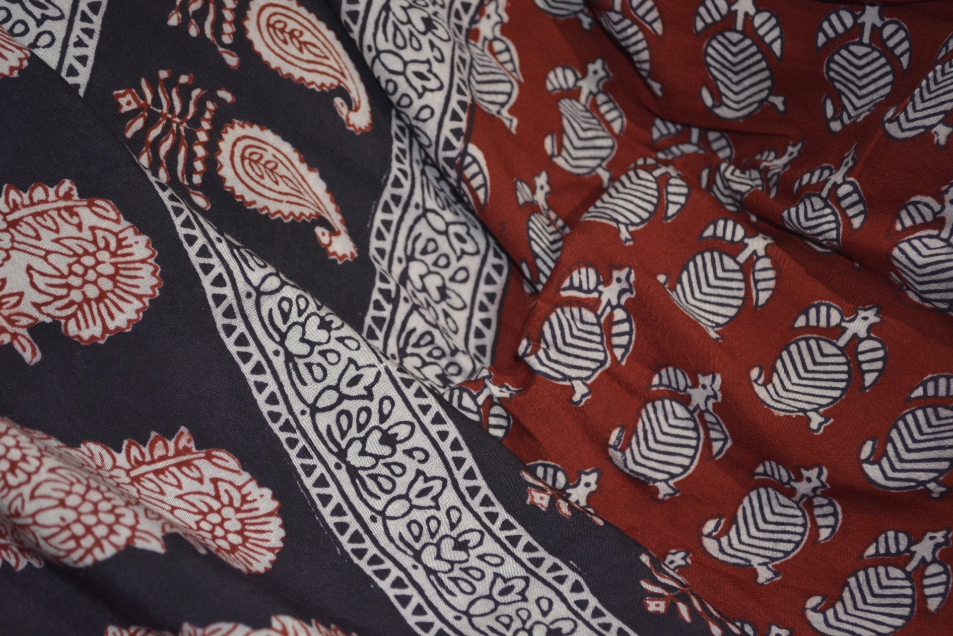 Red and Black Paisely Design Hand Block Printed Naturally Dyed Textiles - Drakoi Marketplace