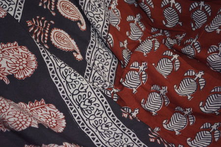 Red and Black Paisely Design Hand Block Printed Naturally Dyed Textiles - Drakoi Marketplace