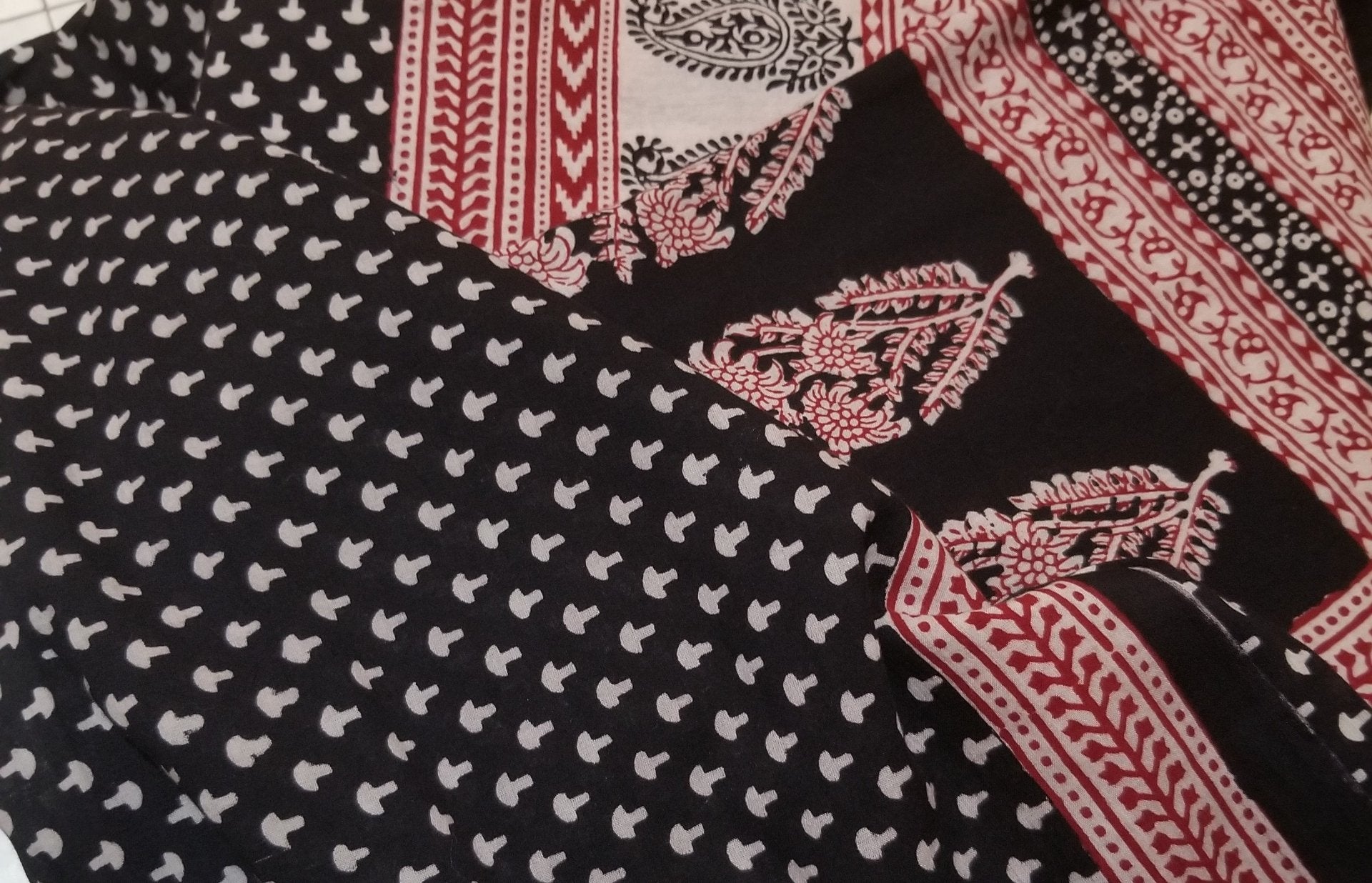 Red and Black Paisely Design Hand Block Printed Naturally Dyed Textiles - Drakoi Marketplace