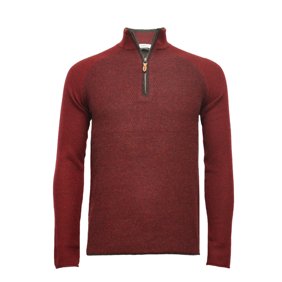 Red Cashmere Zip Neck Sweater Diagonal Stitch - Drakoi Marketplace