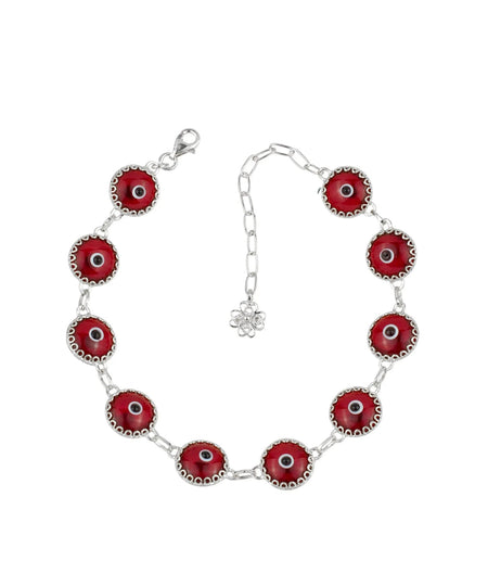 Red Evil Eye Sterling Silver Woman Adjustable Link Bracelet - Drakoi Marketplace