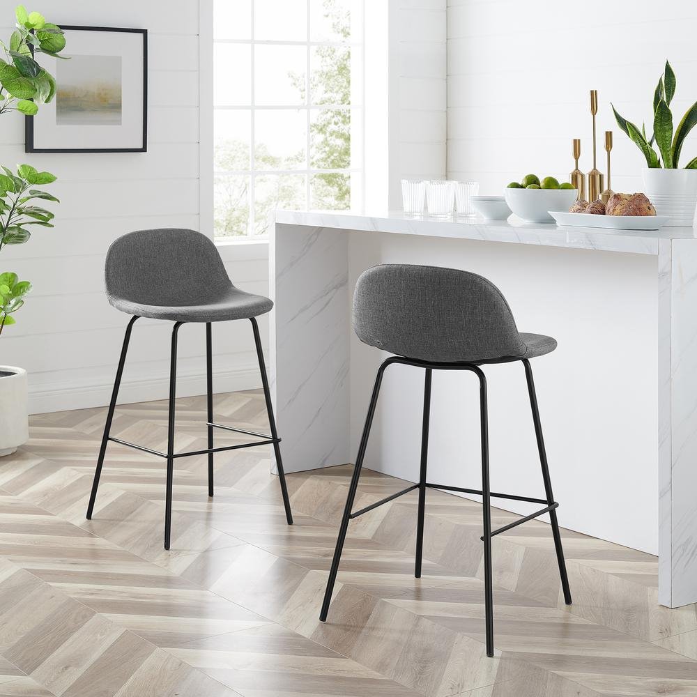 Riley 2Pc Counter Stool Set Gray/ Matte Black - 2 Stools - Drakoi Marketplace